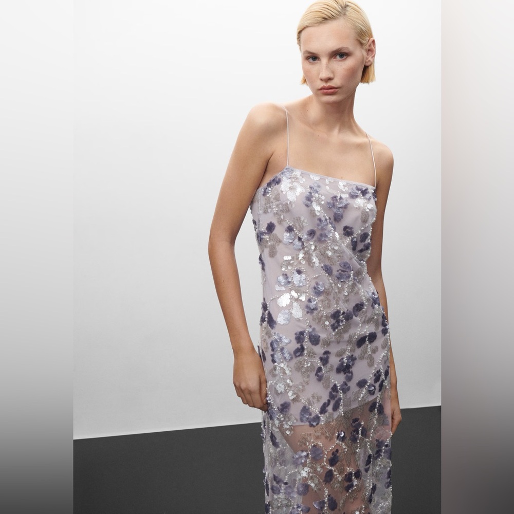 Mango x Jen Ceballos Sequin Embroidered Dress